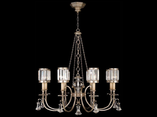 Fine Art Handcrafted Lighting Eaton Place 8-Light Silver Leaf Crystal Drum Chandelier