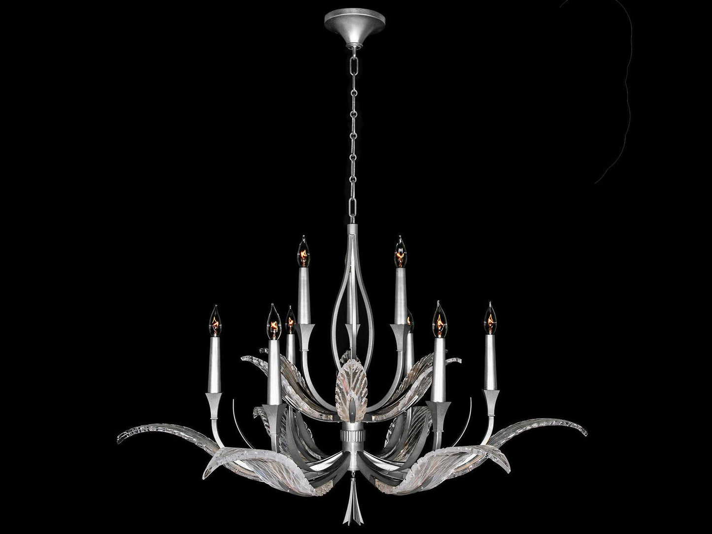 Fine Art Handcrafted Lighting 9-Light Plume Chandelier with Silver Leaf and Crystal Glass