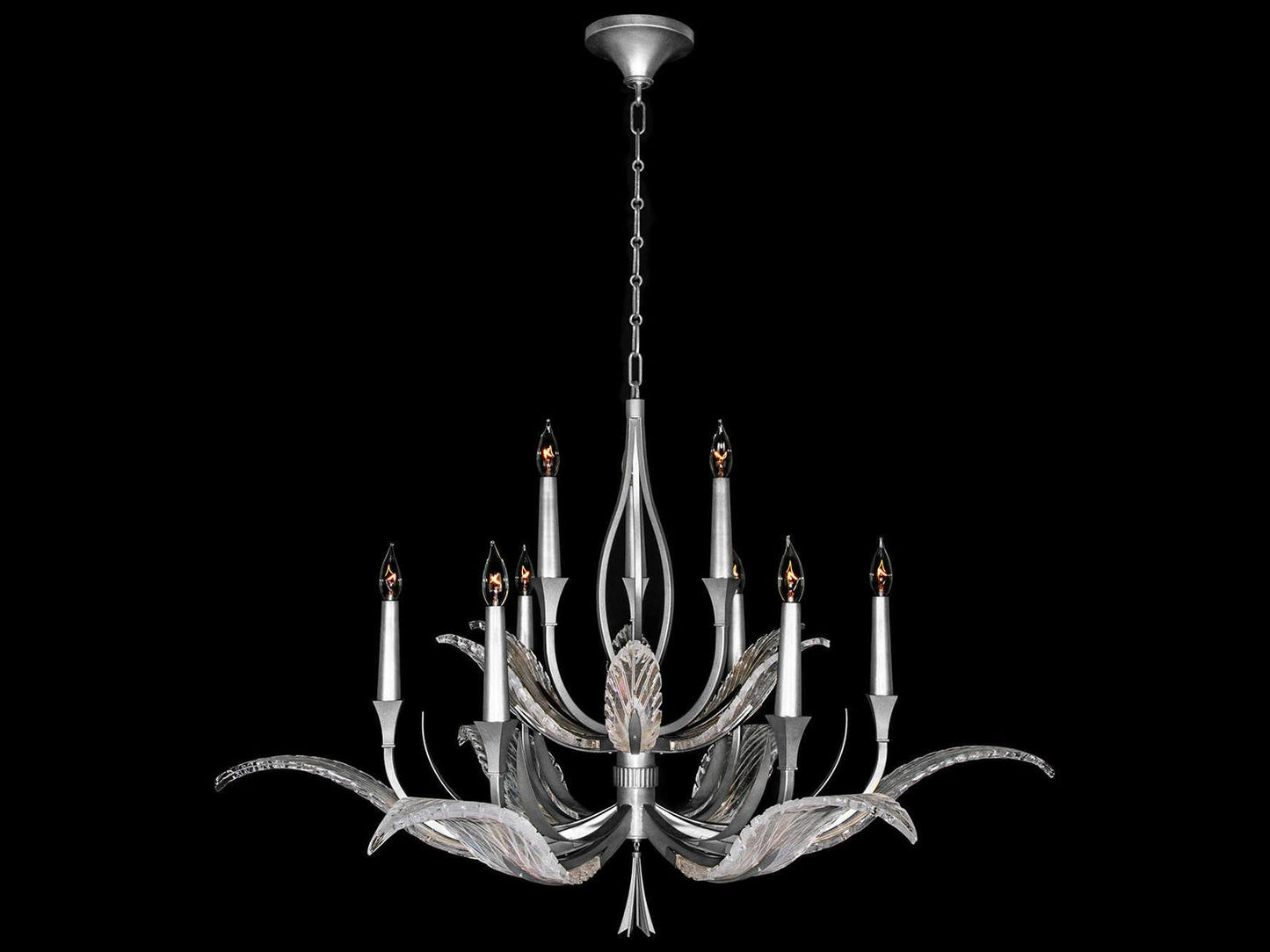 Fine Art Handcrafted Lighting 9-Light Plume Chandelier in Silver Leaf with Dichroic Glass