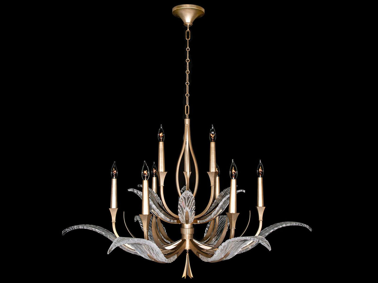 Fine Art Handcrafted Lighting 9-Light Plume Chandelier in Gold Leaf with Crystal White Glass