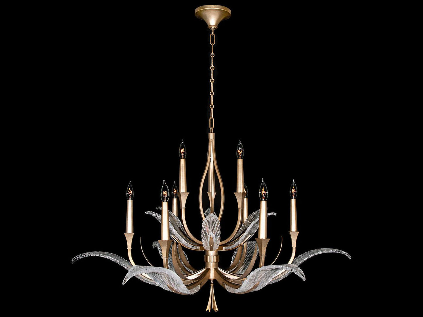 Fine Art Handcrafted Lighting 9-Light Plume Chandelier Gold Leaf Crystal Glass