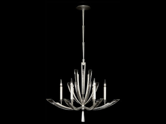 Fine Art Handcrafted Lighting Vol de Cristal 6-Light Round Chandelier in Platinized Silver Leaf