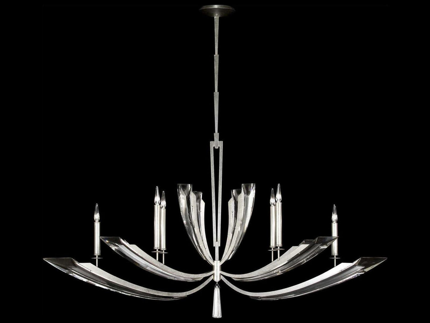 Fine Art Handcrafted Lighting 6-Light Vol De Cristal Oblong Chandelier in Platinized Silver Leaf