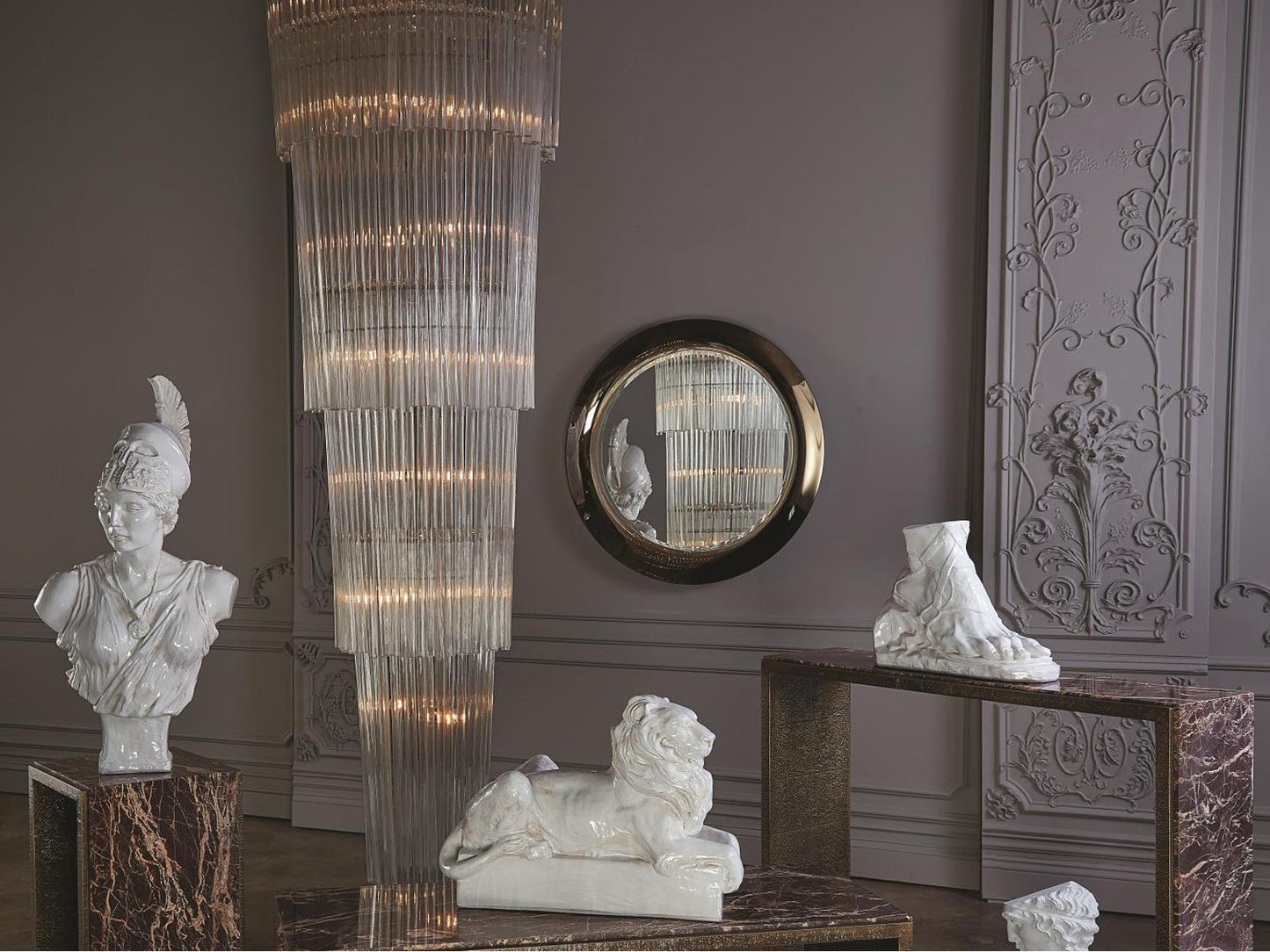 Global Views Rain 16-Light Brass Gold Clear Glass Cylinder Tiered Chandelier