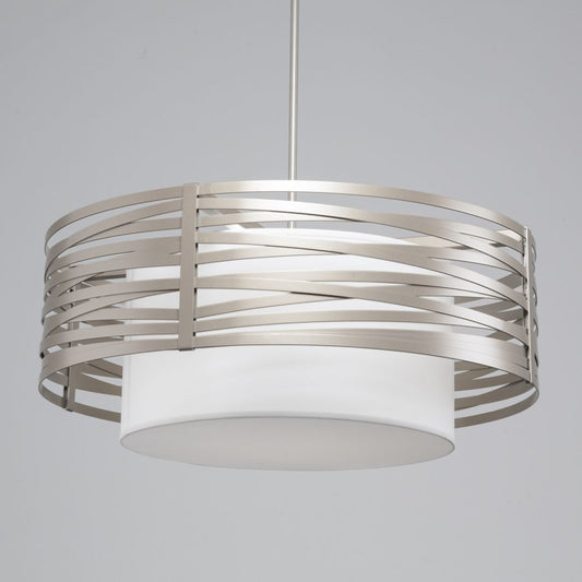 Hammerton Studio Tempest 4 Light 36" Wide Drum Chandelier - Medium (E26) with White Linen Inner and Finished to Match Metal Outer Shade