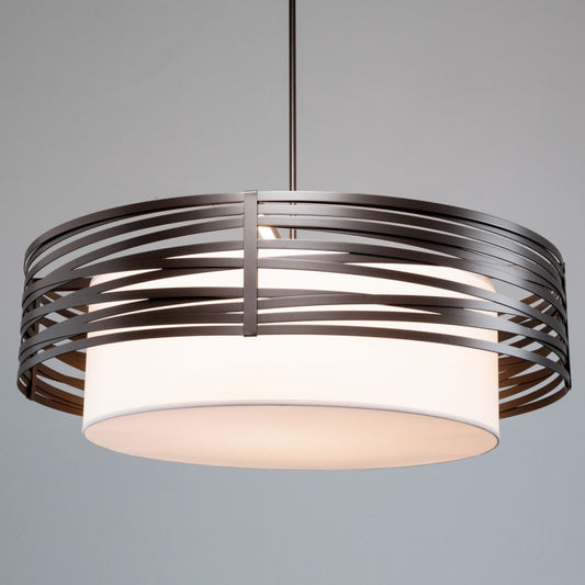 Hammerton Studio Tempest 8 Light 48" Wide Drum Chandelier - Medium (E26) with White Linen Inner and Finished to Match Metal Outer Shade