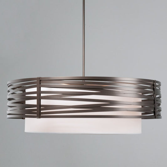 Hammerton Studio Tempest 8 Light 48" Wide Drum Chandelier - Medium (E26) with White Linen Inner and Finished to Match Metal Outer Shade