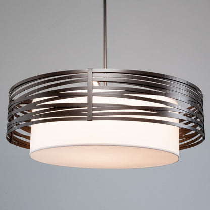 Hammerton Studio Tempest 8 Light 48" Wide Drum Chandelier - Medium (E26) with White Linen Inner and Finished to Match Metal Outer Shade