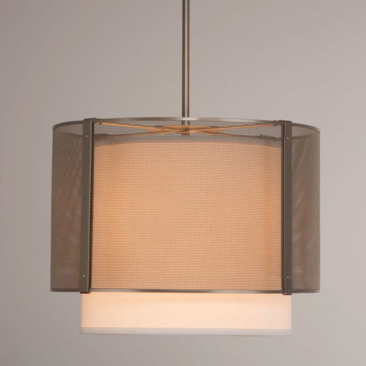 Hammerton Studio Uptown Mesh 4 Light 18" Wide Full Sized Single Pendant - Medium (E26) with White Linen Inner and Finished to Match Metal Outer Shade