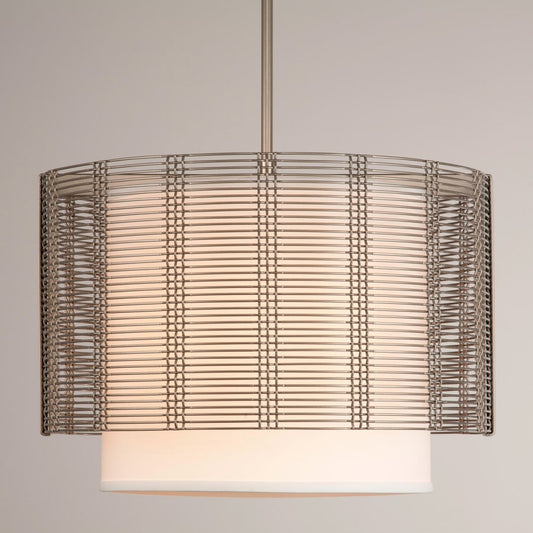 Hammerton Studio Downtown Mesh 4 Light 19" Wide Cage Full Sized Single Pendant - Medium (E26) with White Linen Inner and Finished to Match Metal Outer Shade