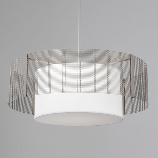 Hammerton Studio Downtown Mesh 4 Light 38" Wide Drum Chandelier - Medium (E26) with White Linen Inner and Finished to Match Metal Outer Shade