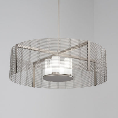 Hammerton Studio Downtown Mesh 4 Light 38" Wide LED Drum Chandelier - with Frosted Glass Inner Shades and Finished to Match Outer Metal Shade