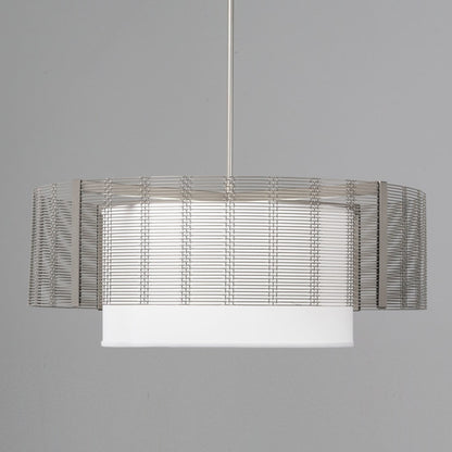 Hammerton Studio Downtown Mesh 4 Light 38" Wide Drum Chandelier - Medium (E26) with White Linen Inner and Finished to Match Metal Outer Shade