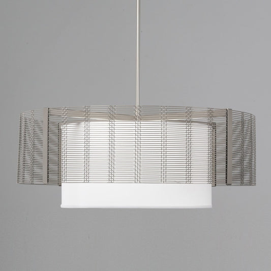 Hammerton Studio Downtown Mesh 4 Light 38" Wide Drum Chandelier - Medium (E26) with White Linen Inner and Finished to Match Metal Outer Shade