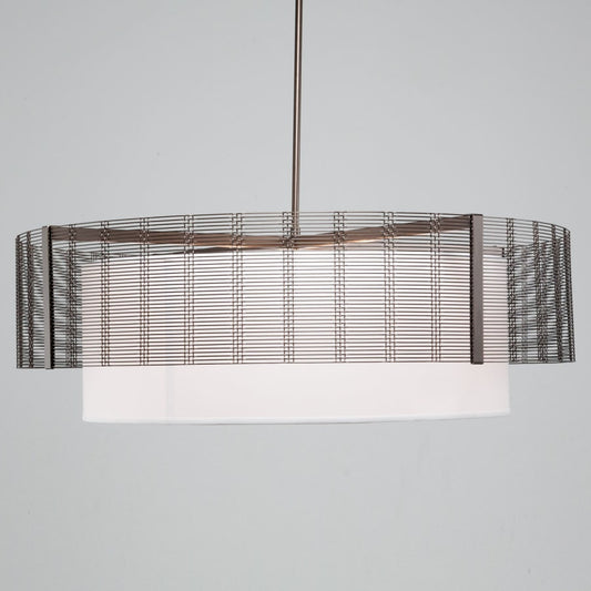 Hammerton Studio Downtown Mesh 8 Light 48" Wide Drum Chandelier - Medium (E26) with White Linen Inner and Finished to Match Metal Outer Shade
