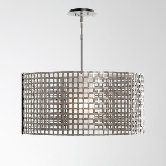 Hammerton Studio Tweed Single Light 25" Wide Drum Chandelier - Medium (E26) with Frosted Glass Inner and Finished to Match Metal Outer Shade