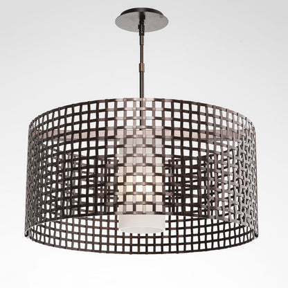 Hammerton Studio Tweed Single Light 25" Wide Drum Chandelier - Medium (E26) with Frosted Glass Inner and Finished to Match Metal Outer Shade