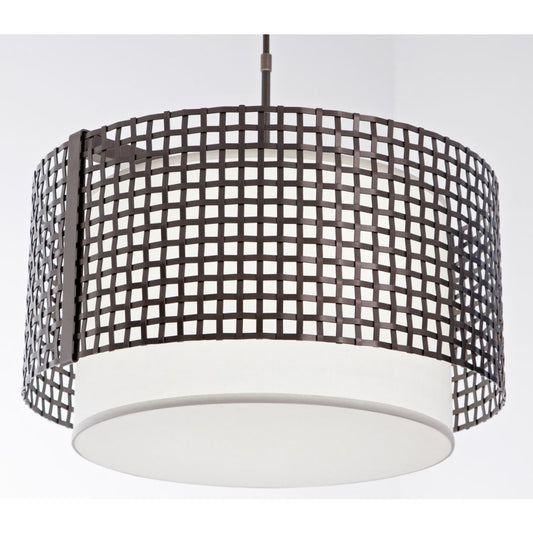 Hammerton Studio Tweed 4 Light 25" Wide Drum Chandelier - Medium (E26) with White Linen Inner and Finished to Match Metal Outer Shade