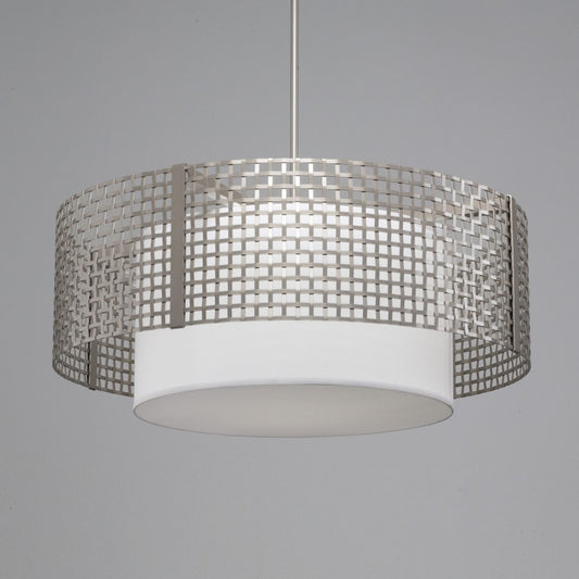 Hammerton Studio Tweed 4 Light 36" Wide Drum Chandelier - Medium (E26) with White Linen Inner and Finished to Match Metal Outer Shade