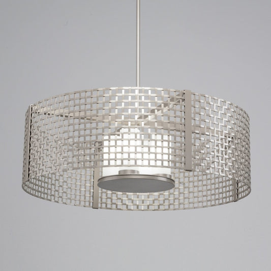 Hammerton Studio Tweed 4 Light 36" Wide Drum Chandelier - Medium (E26) with Frosted Glass Inner Shades and Finished to Match Outer Metal Shade