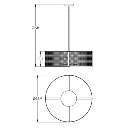 Hammerton Studio Tweed 4 Light 36" Wide Drum Chandelier - Medium (E26) with Frosted Glass Inner Shades and Finished to Match Outer Metal Shade