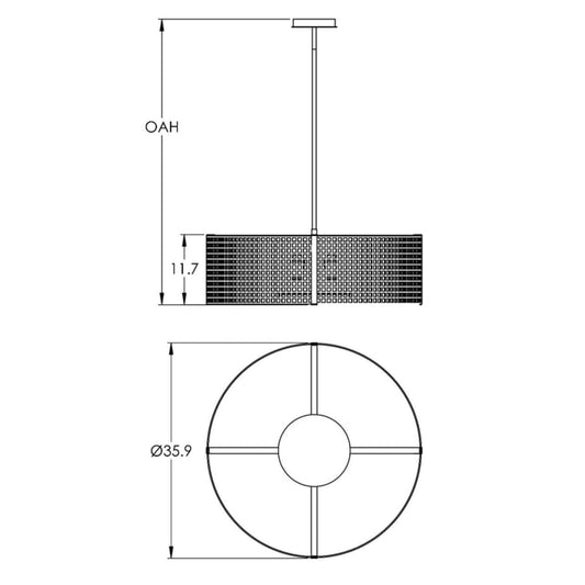 Hammerton Studio Tweed 4 Light 36" Wide Drum Chandelier - Medium (E26) with Frosted Glass Inner Shades and Finished to Match Outer Metal Shade