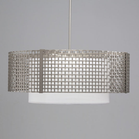 Hammerton Studio Tweed 4 Light 36" Wide Drum Chandelier - Medium (E26) with White Linen Inner and Finished to Match Metal Outer Shade