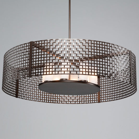 Hammerton Studio Tweed 8 Light 48" Wide Drum Chandelier - Medium (E26) with Frosted Glass Inner Shades and Finished to Match Outer Metal Shade