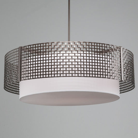 Hammerton Studio Tweed 8 Light 48" Wide Drum Chandelier - Medium (E26) with White Linen Inner and Finished to Match Metal Outer Shade