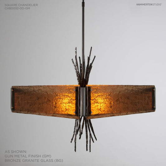 Hammerton Studio Ironwood 24" Wide Artisan Crafted Chandelier with Hand Textured Glass and Sculpted Steel