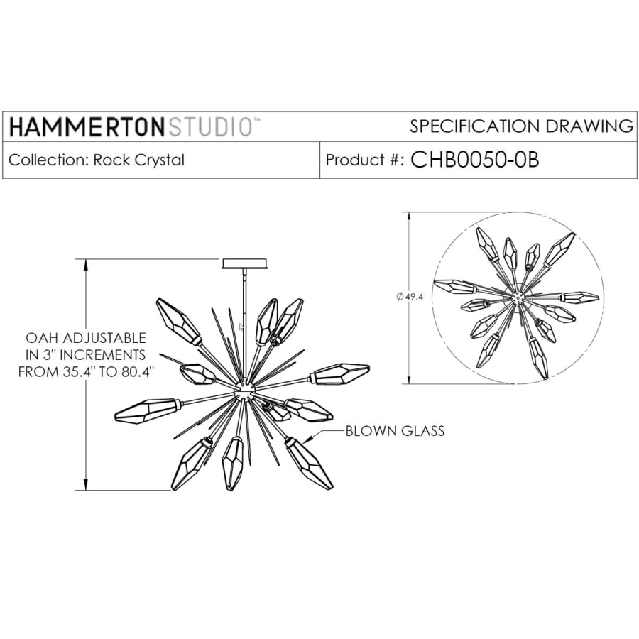 Hammerton Studio Rock Crystal 49" Wide 12 Light Hand Blown Glass LED Starburst Chandelier