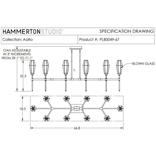 Hammerton Studio Aalto 67" Wide Artisan Crafted Geometric Optic Glass 10 Light Linear Chandelier