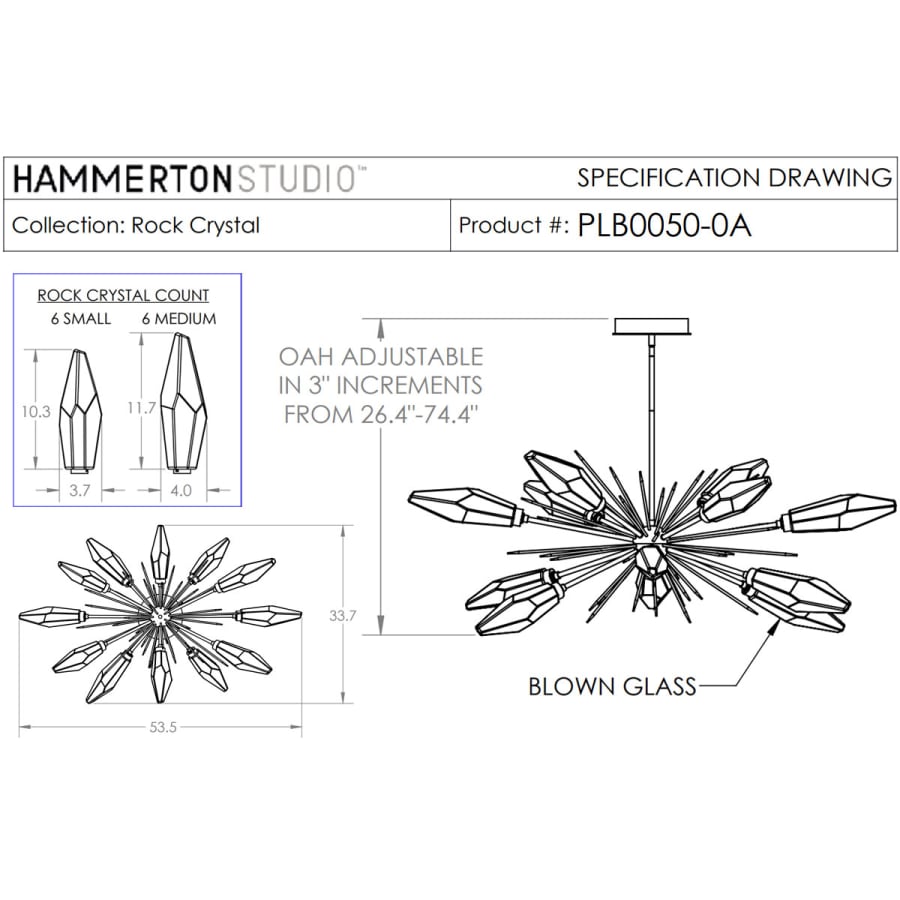 Hammerton Studio Rock Crystal 53" Wide 12 Light Hand Blown Glass LED Oval Starburst Chandelier
