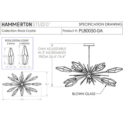 Hammerton Studio Rock Crystal 53" Wide 12 Light Hand Blown Glass LED Oval Starburst Chandelier