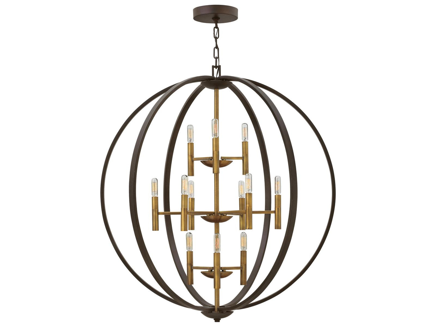 Hinkley 12-Light Euclid Double XL Three Tier Orb Chandelier in Spanish Bronze
