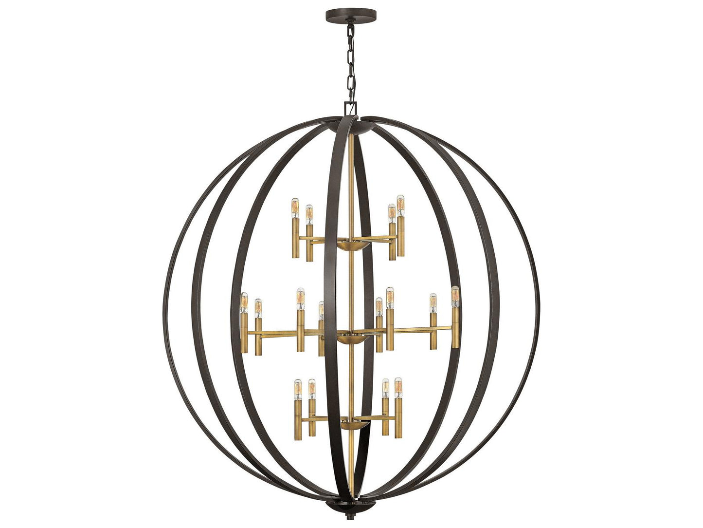 Hinkley Euclid 16-Light Candelabra Orb Chandelier in Spanish Bronze and Heirloom Brass