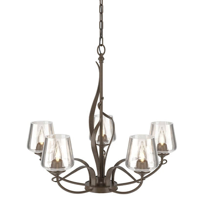 Hubbardton Forge Flora 5 Light 27" Wide Taper Candle Chandelier with Customizable Glass Shade