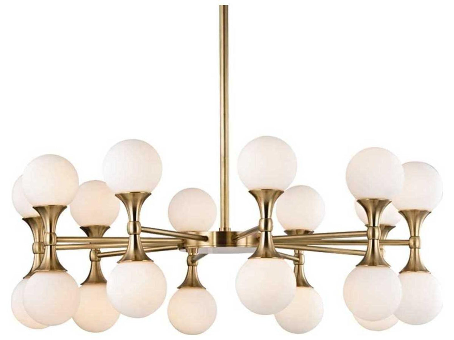 Hudson Valley Astoria 20-Light LED Chandelier in Aged Brass with Opal Glass Globes