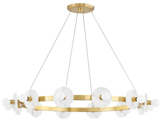 Hudson Valley Austen 12-Light Candelabra Chandelier in Aged Brass with Alabaster