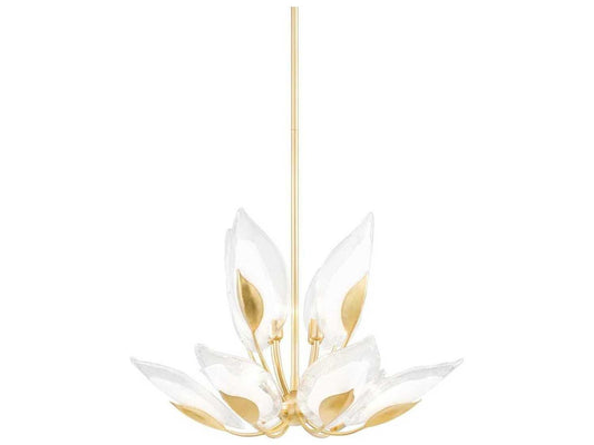 Hudson Valley Blossom 10-Light Round Tiered Chandelier in Gold Leaf with Clear Glass