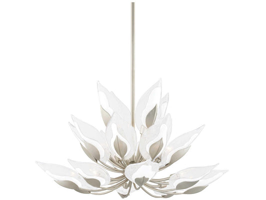 Hudson Valley Blossom 20-Light Silver Leaf Tiered Chandelier with Clear Glass