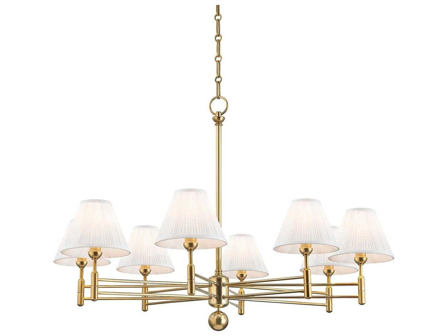Hudson Valley Classic No.1 8-Light Chandelier with Off-White Silk Shades in Aged Brass
