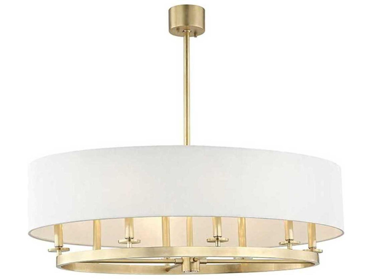 Hudson Valley 8-Light Durham Aged Brass Oval Drum Chandelier with Off-White Linen Shade