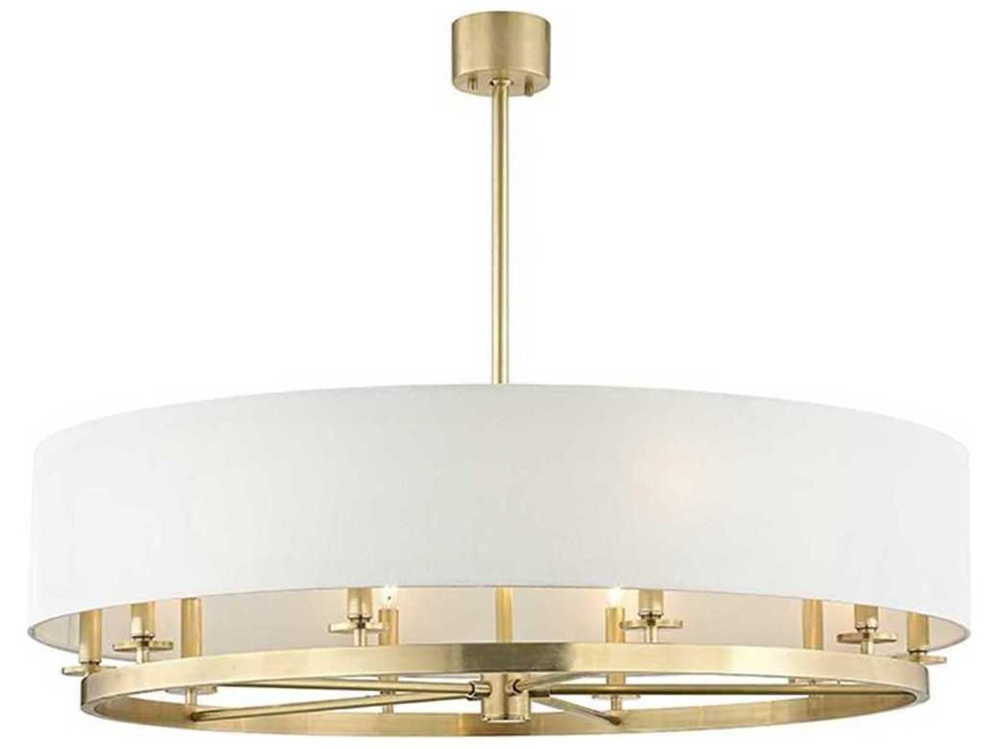 Hudson Valley Durham 10-Light Aged Brass Candelabra Drum Chandelier with Off White Shade