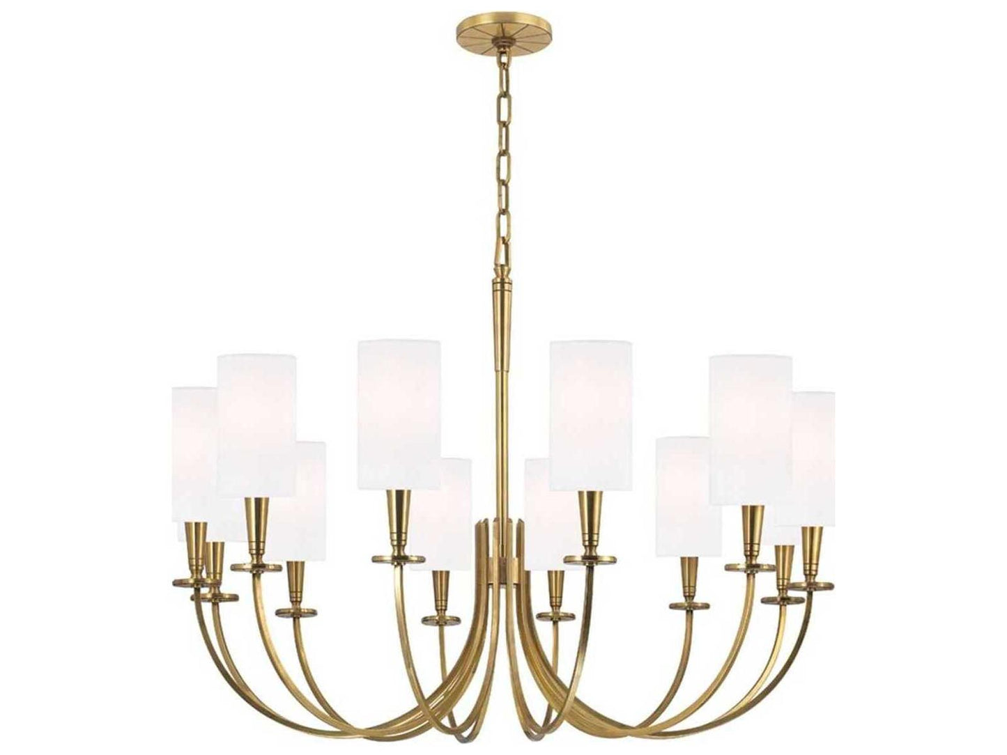 Hudson Valley Mason 12-Light Chandelier in Aged Brass with White Faux Silk Shades