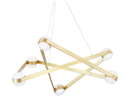 Hudson Valley Orbit 6-Light Integrated LED Chandelier in Aged Brass with Opal Glass