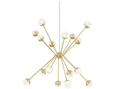 Hudson Valley Saratoga 16-Light Aged Brass LED Linear Chandelier with Alabaster Glass Shades