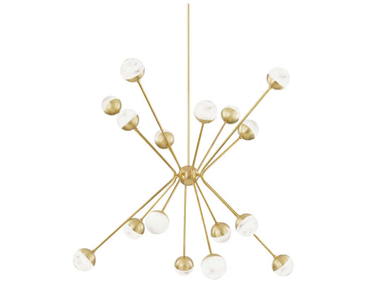 Hudson Valley Saratoga 16-Light Aged Brass LED Linear Chandelier with Alabaster Glass Shades