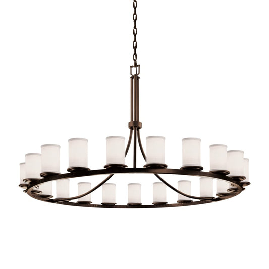 Justice Design Group Textile 21 Light 60" Wide Pillar Candle Style Chandelier with White Fabric Shades