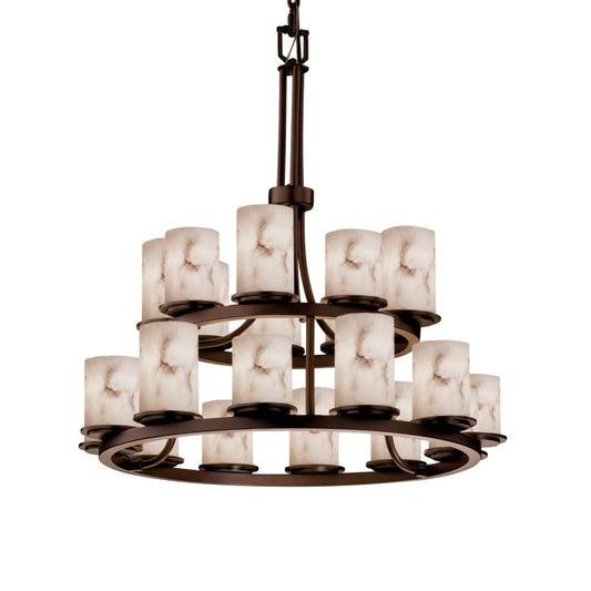 Justice Design Group LumenAria 21 Light 33" Wide Pillar Candle Chandelier with Faux Alabaster Resin Shades